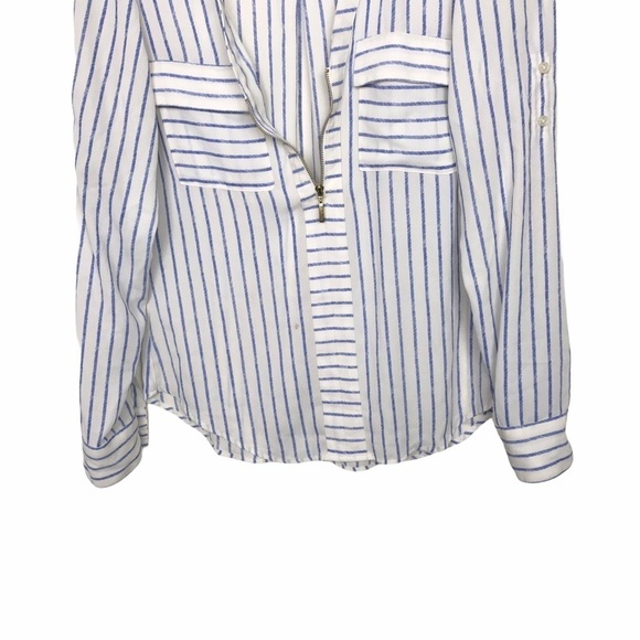Express White Blue Stripe V Neck Blouse - Picture 11 of 12